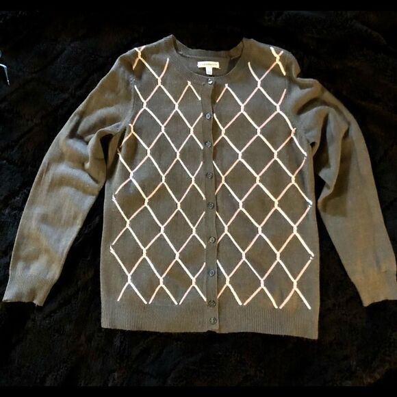 Croft & Borrow Lattice Cardigan Gray S - Picture 2 of 7